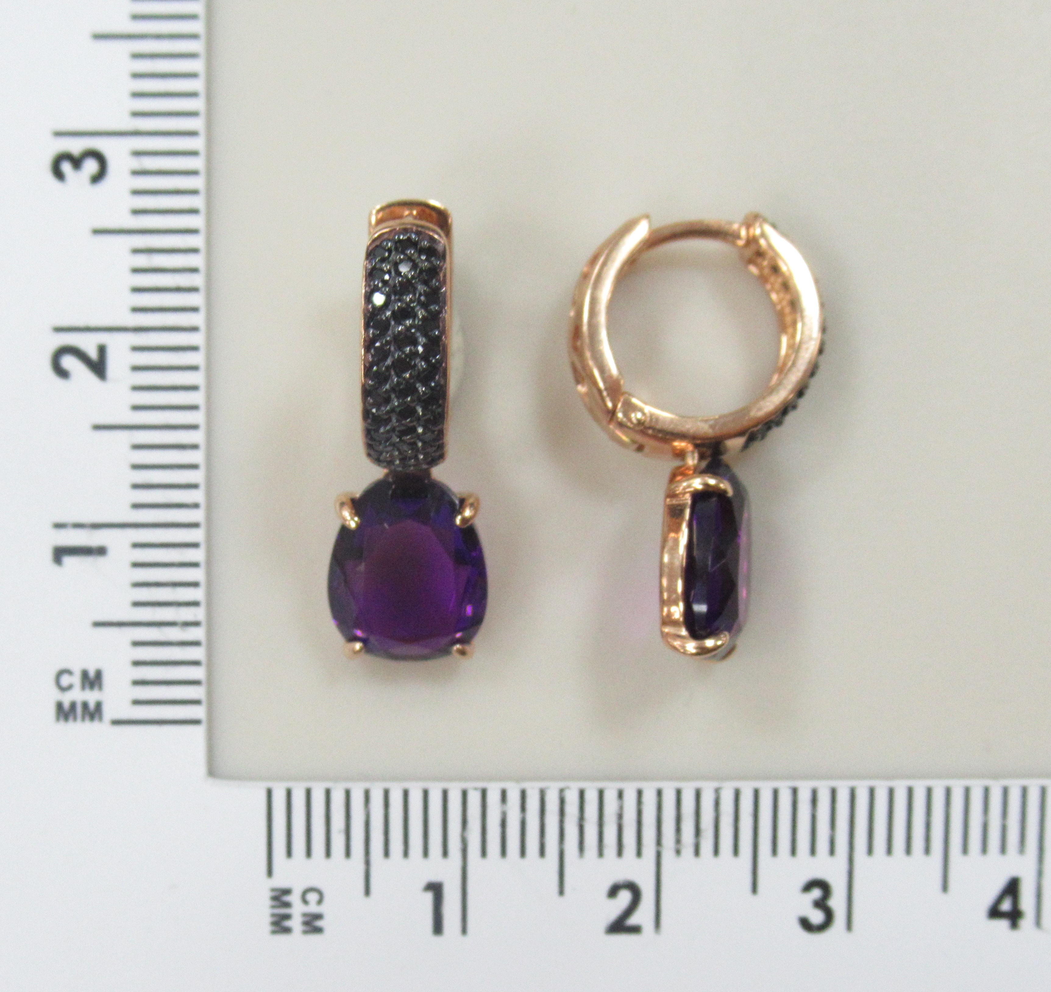 Серебряные серьги-конго с аметистами и шпинелью